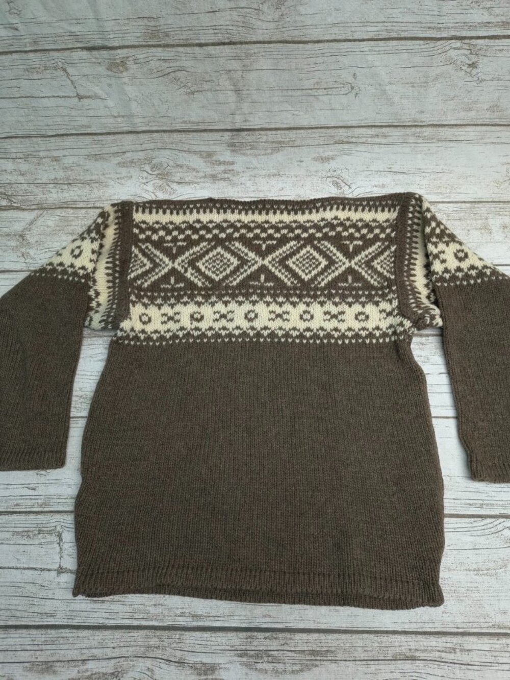 Vintage Carlo Gruber Brown Cream Nordic Fair Isle Knit Sweater